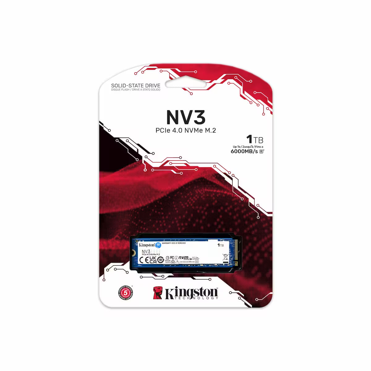 Kingston NV3 1TB solid-state drive packaging on a white background