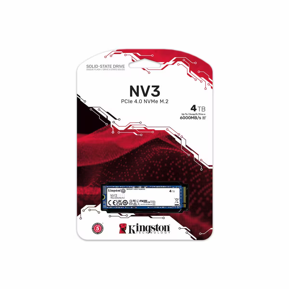 Kingston NV3 4TB solid-state drive packaging with red and white design