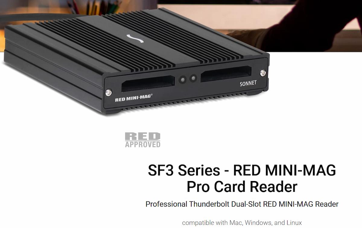 Sonnet SF3 RED MINI-MAG Pro Card Reader – Dual Slot Thunderbolt 3