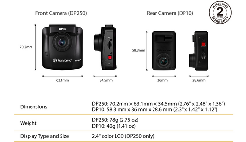 Transcend 64GB Dual Camera Dashcam DrivePro 620, GPS