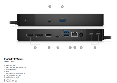 Dell Thunderbolt 4 Dock WD22TB4, USB 3.2 Gen 1, HDMI, Display port