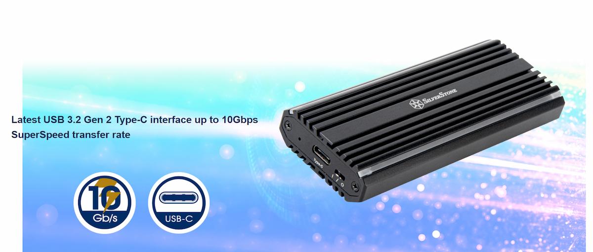 Silverstone USB-C 3.2 Gen2 10Gbps NVMe and SATA M.2 SSD RGB portable enclosure