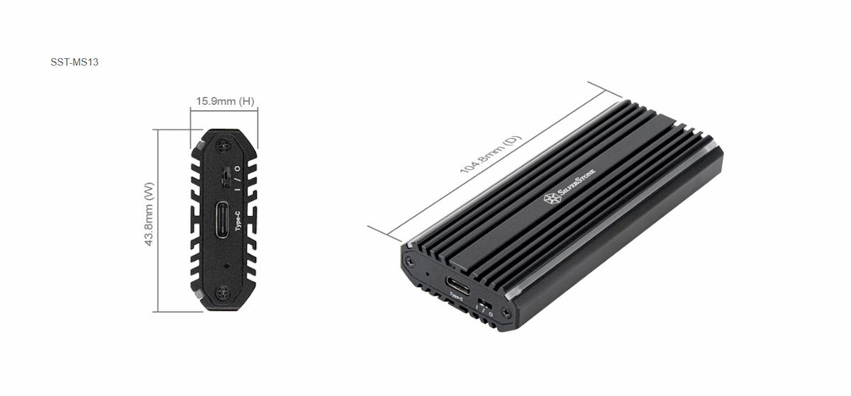 Silverstone USB-C 3.2 Gen2 10Gbps NVMe and SATA M.2 SSD RGB portable enclosure