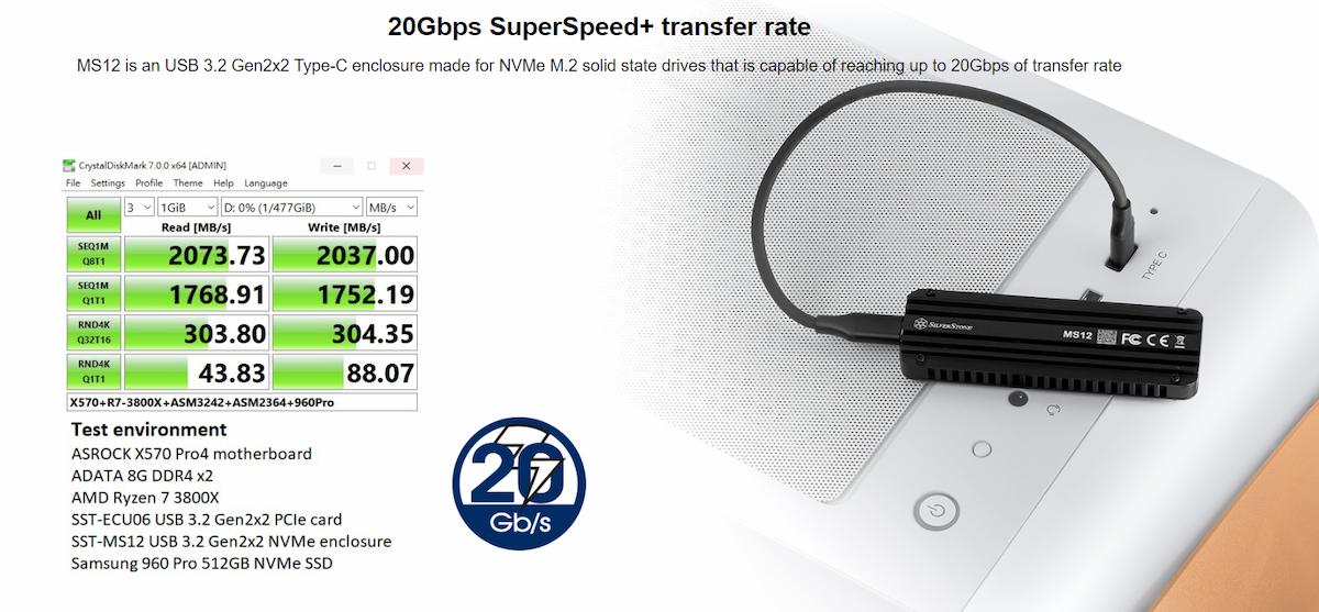 SuperSpeed 20Gbps USB 3.2 Type-C NVMe M.2 SSD portable enclosure