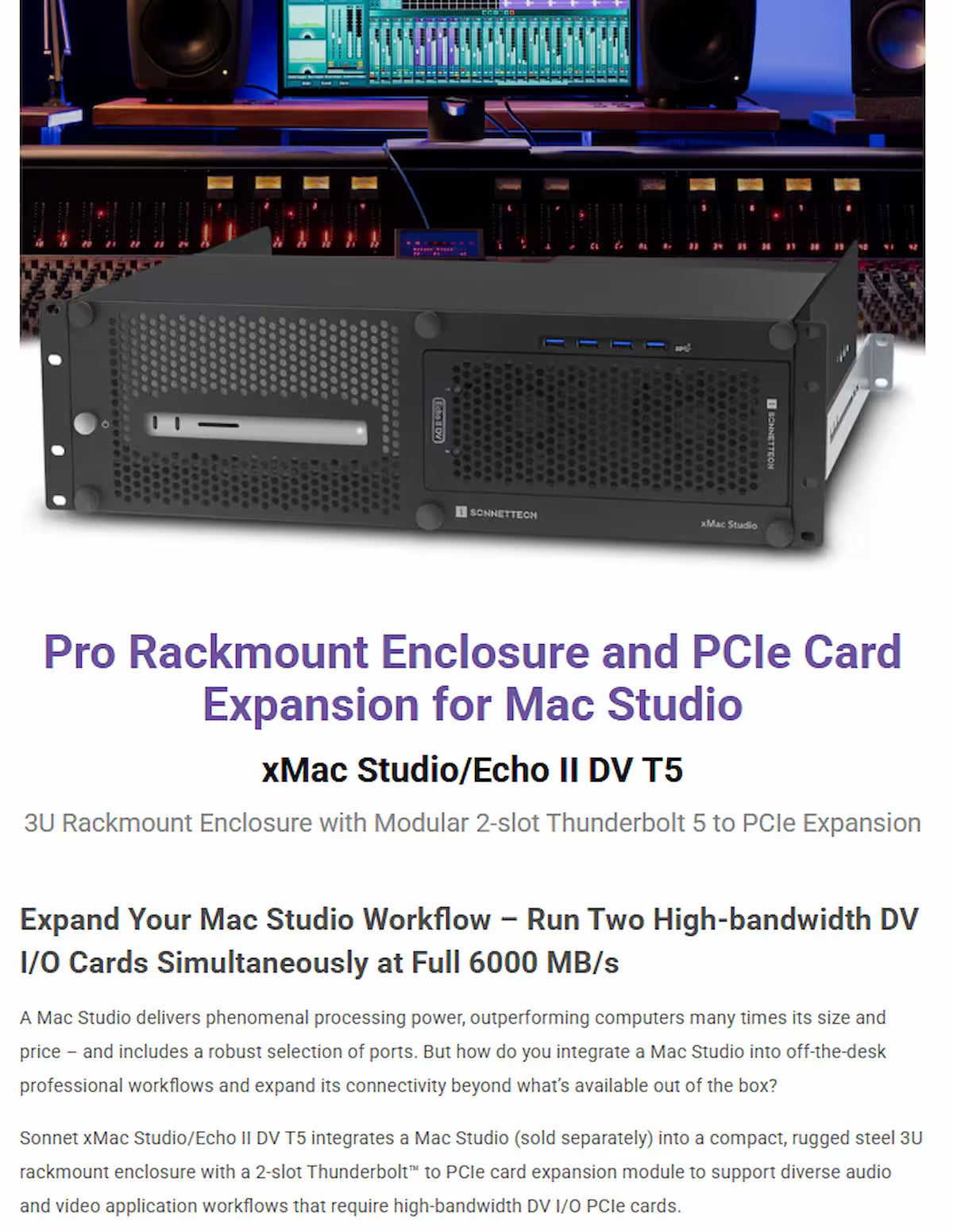 Sonnet xMac Studio + Echo II DV T5 – 3U Thunderbolt 5 PCIe Rackmount System