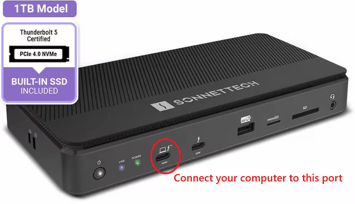 Sonnet Echo 13 Thunderbolt 5 Dock with SSD Storage (1TB-4TB), 140W Power, Mac/Windows/iPad Pro Compatible