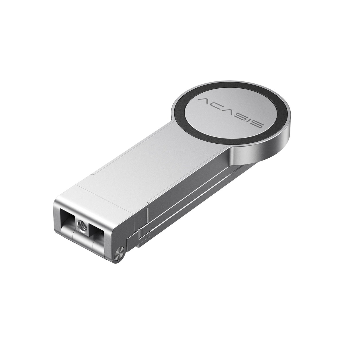 Acasis 2-in-1 MagSafe iPhone Stand and SSD Enclosure - silver aluminium body