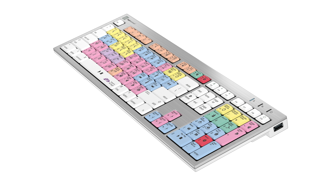 Logickeyboard ALBA Pro Tools Mac keyboard - angled view showing USB hubs