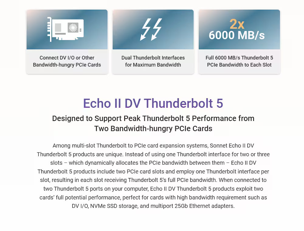 Sonnet Echo II DV Desktop – Dual‑Slot Thunderbolt 5 PCIe Expansion Chassis
