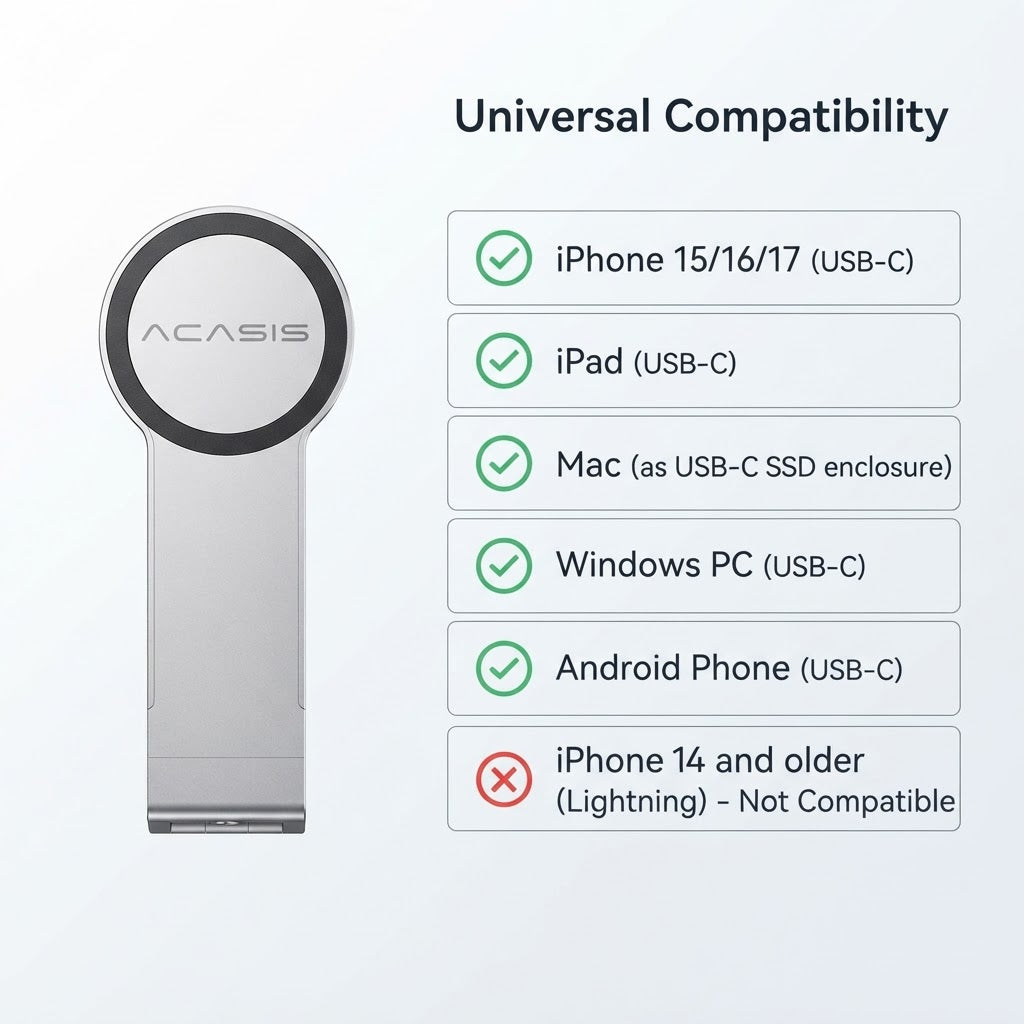 Acasis MagSafe iPhone Stand and SSD Enclosure compatibility chart