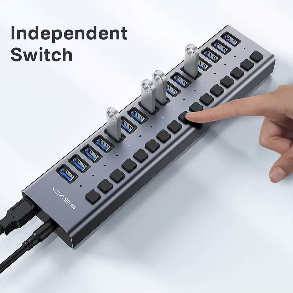 Acasis 16-Port USB 3.1 Hub – Powered, Individually Switched Ports