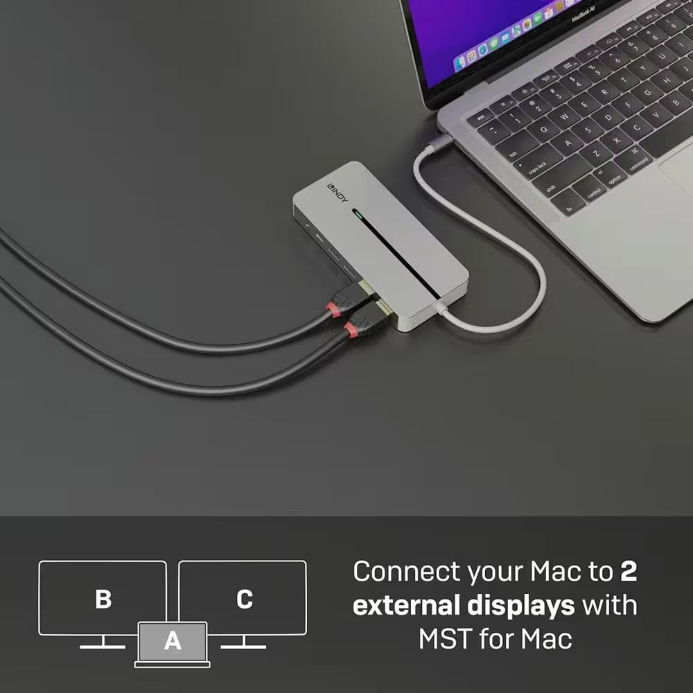 Lindy DST-Mx Duo USB-C Docking Station Dual 4K HDMI 100W PD for Mac and Laptop