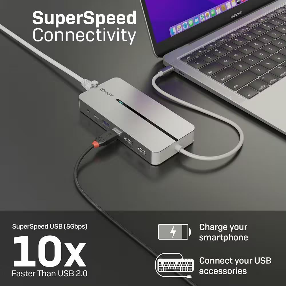 Lindy DST-Mx Duo USB-C Docking Station Dual 4K HDMI 100W PD for Mac and Laptop