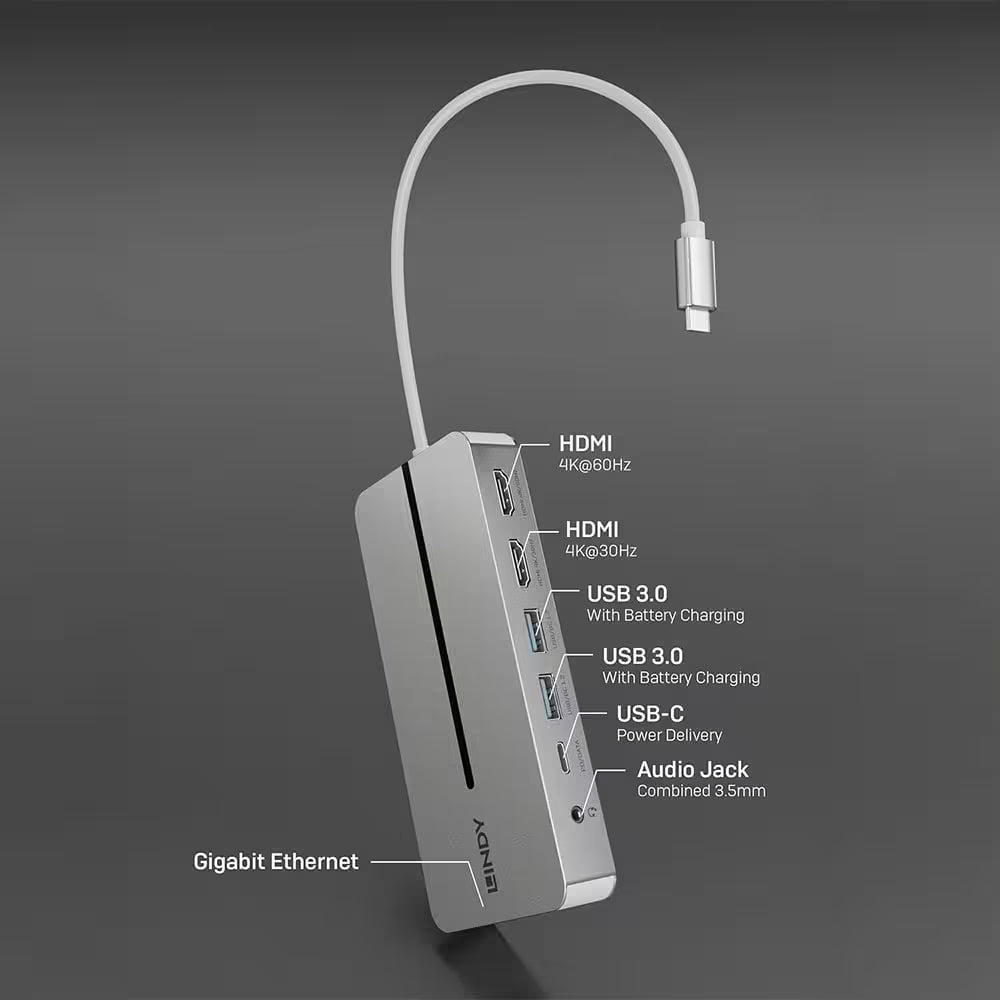 Lindy DST-Mx Duo USB-C Docking Station Dual 4K HDMI 100W PD for Mac and Laptop