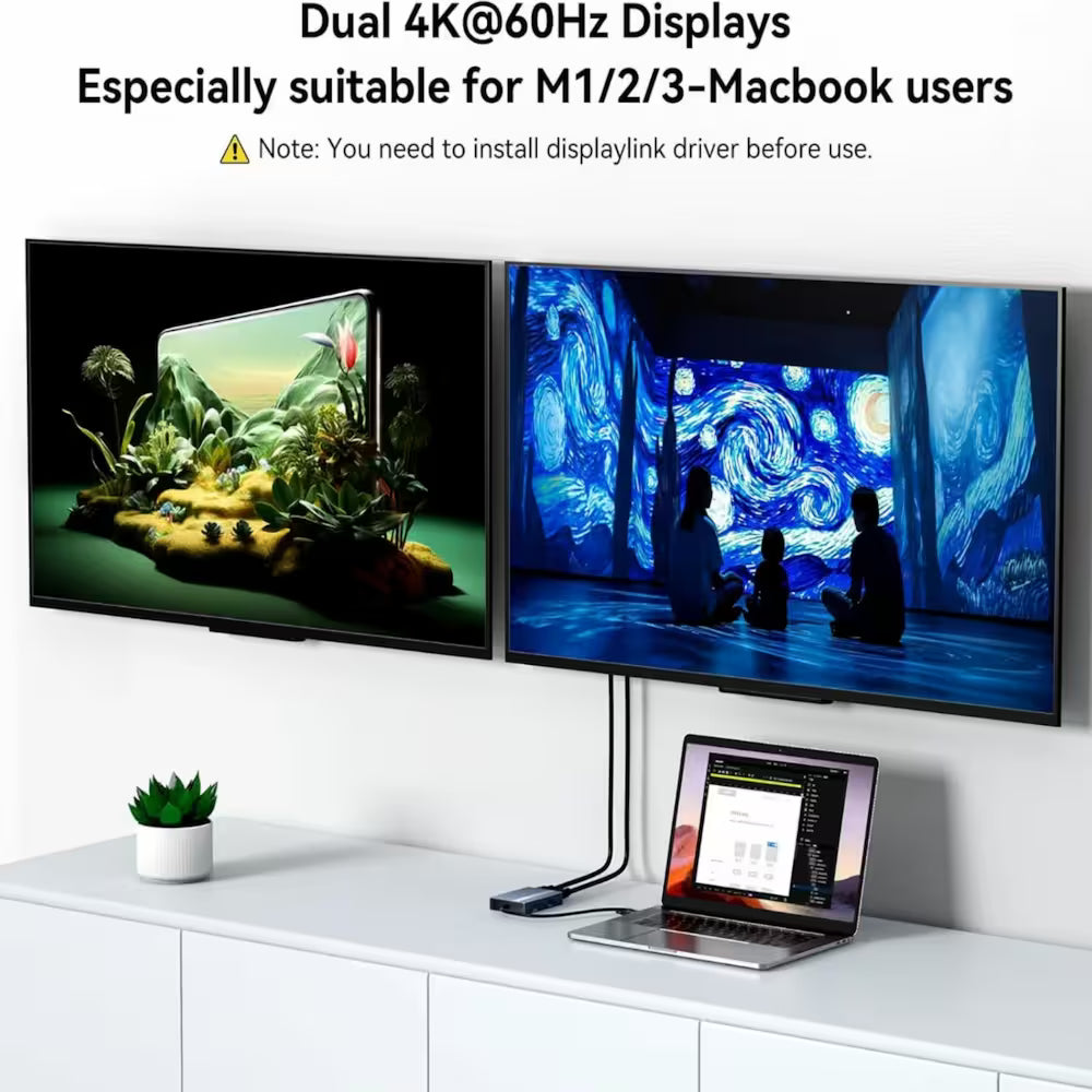 Acasis USB-C DisplayLink Dual 4K 60Hz HDMI Adapter – Dual Monitor Hub for Mac & PC