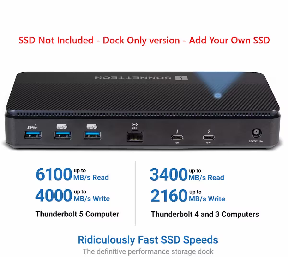 Sonnet Echo 13 Thunderbolt 5 Dock with/without SSD Storage (1TB-4TB), 140W Power, Mac/Windows/iPad Pro Compatible