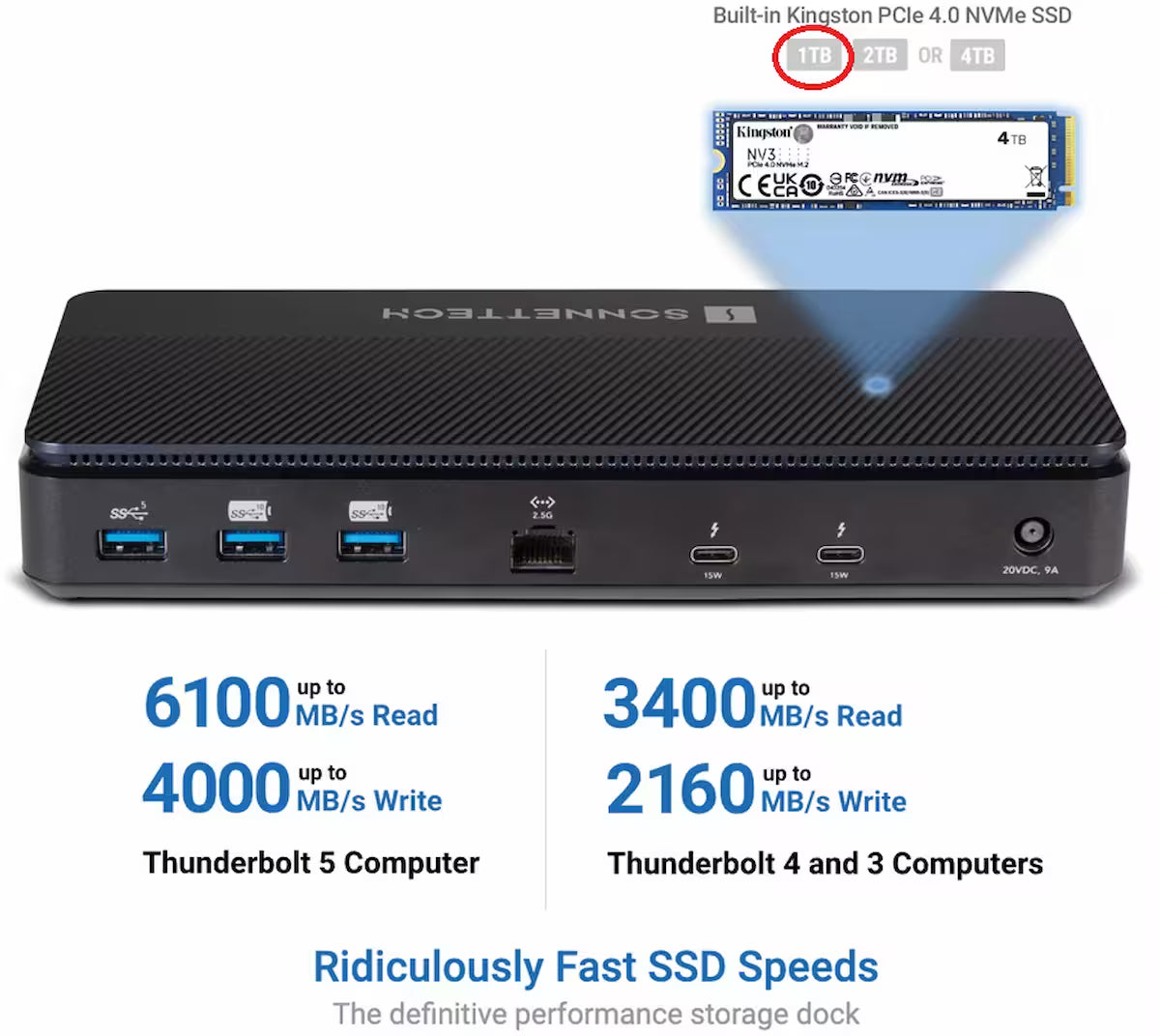 Sonnet Echo 13 Thunderbolt 5 Dock with/without SSD Storage (1TB-4TB), 140W Power, Mac/Windows/iPad Pro Compatible