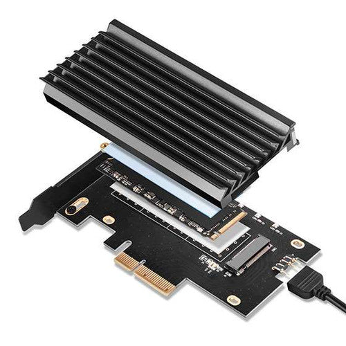 M.2 NVMe SSD M key to PCIe x4 ARGB adapter card with heatsink and thermal pad