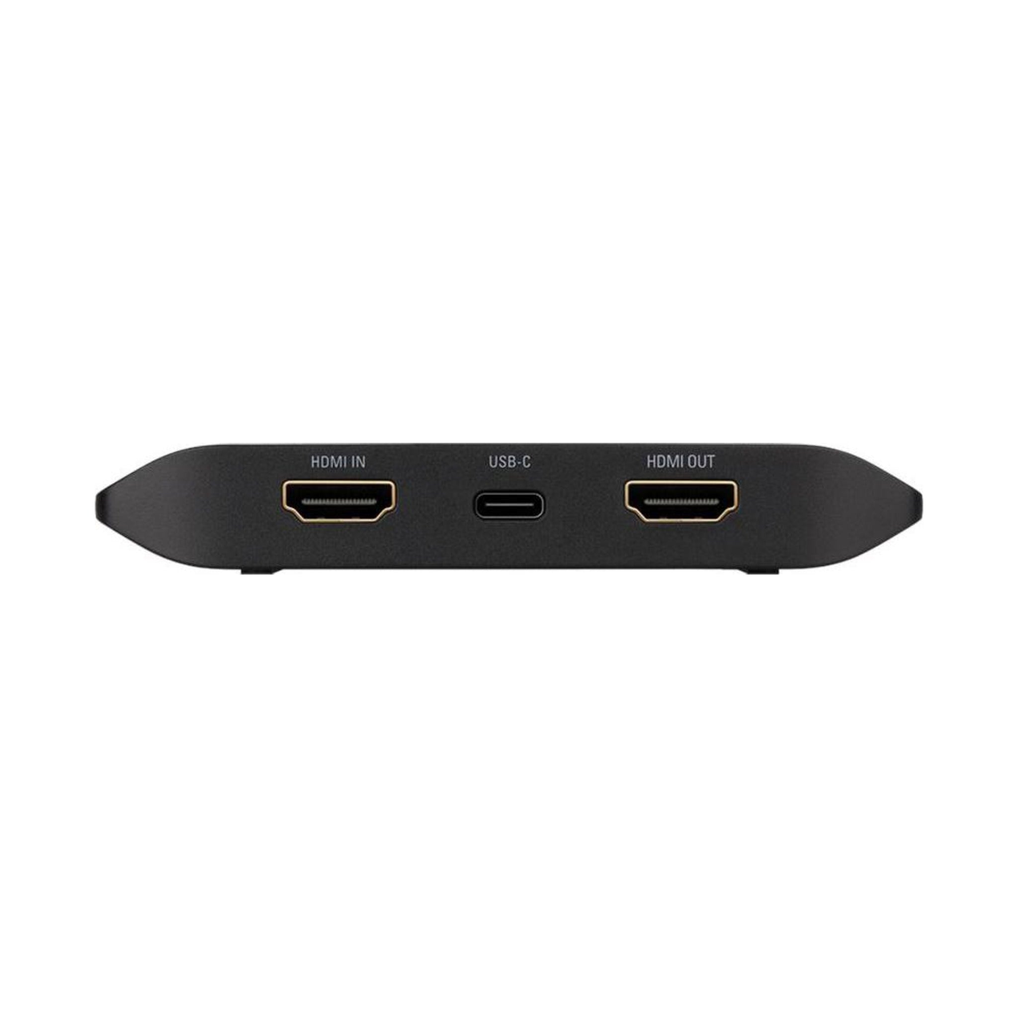 Elgato Game Capture 4K X rear port panel close up detail of HDMI in, USB-C, and HDMI out