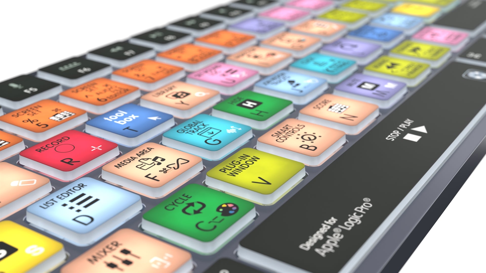 Logickeyboard TITAN Logic Pro Mac keyboard - rear view showing USB-C port