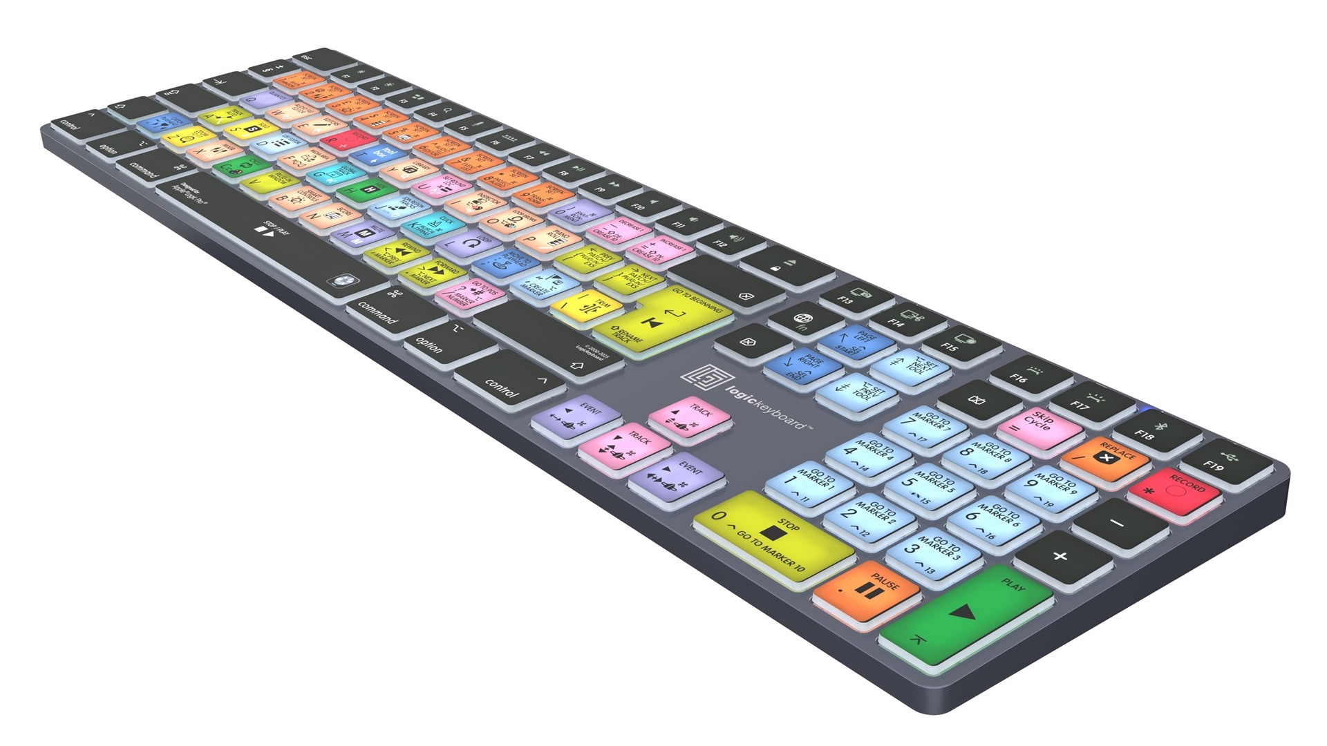 Logickeyboard TITAN Logic Pro Mac keyboard - in use on studio desk