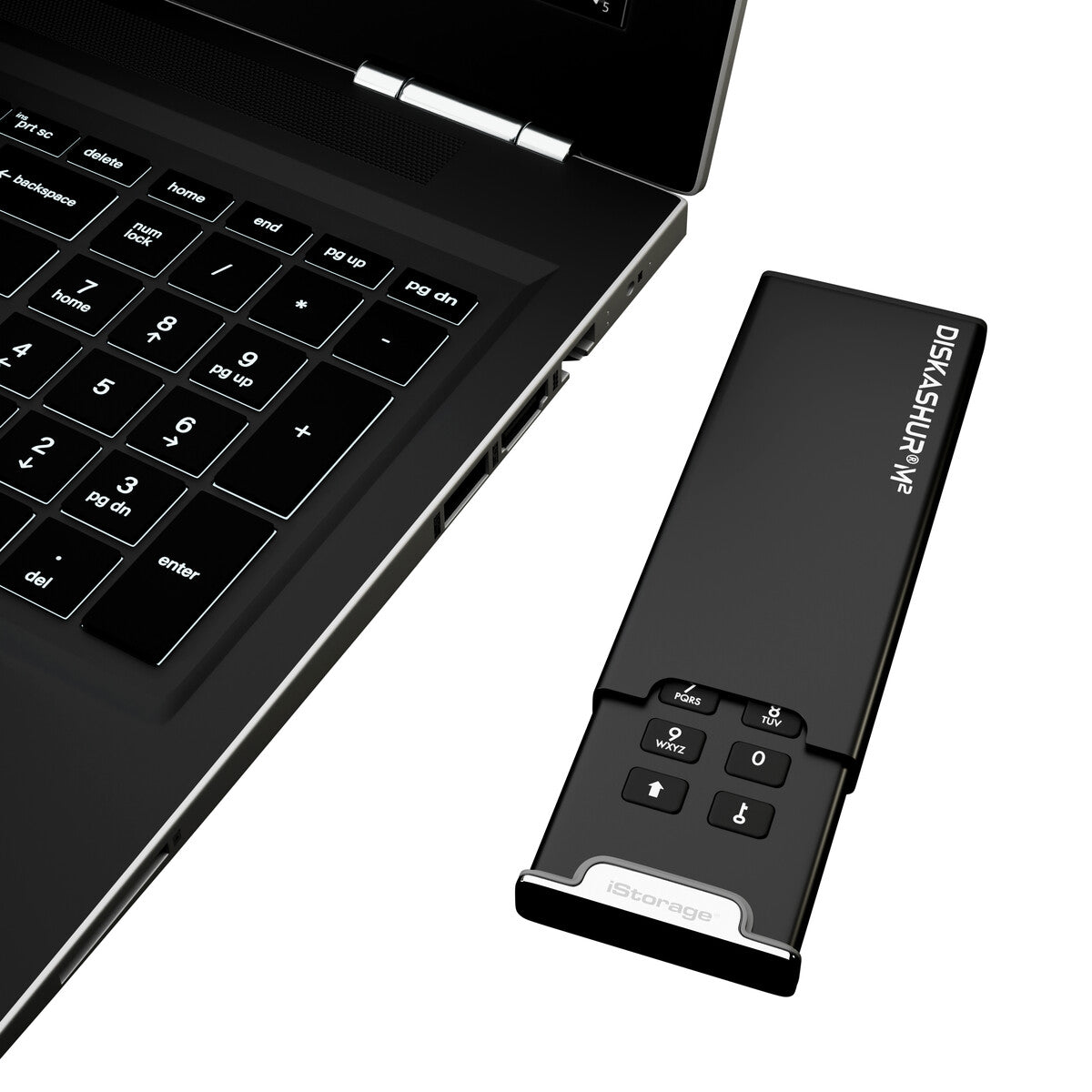 iStorage diskAshur M2 — connected to laptop