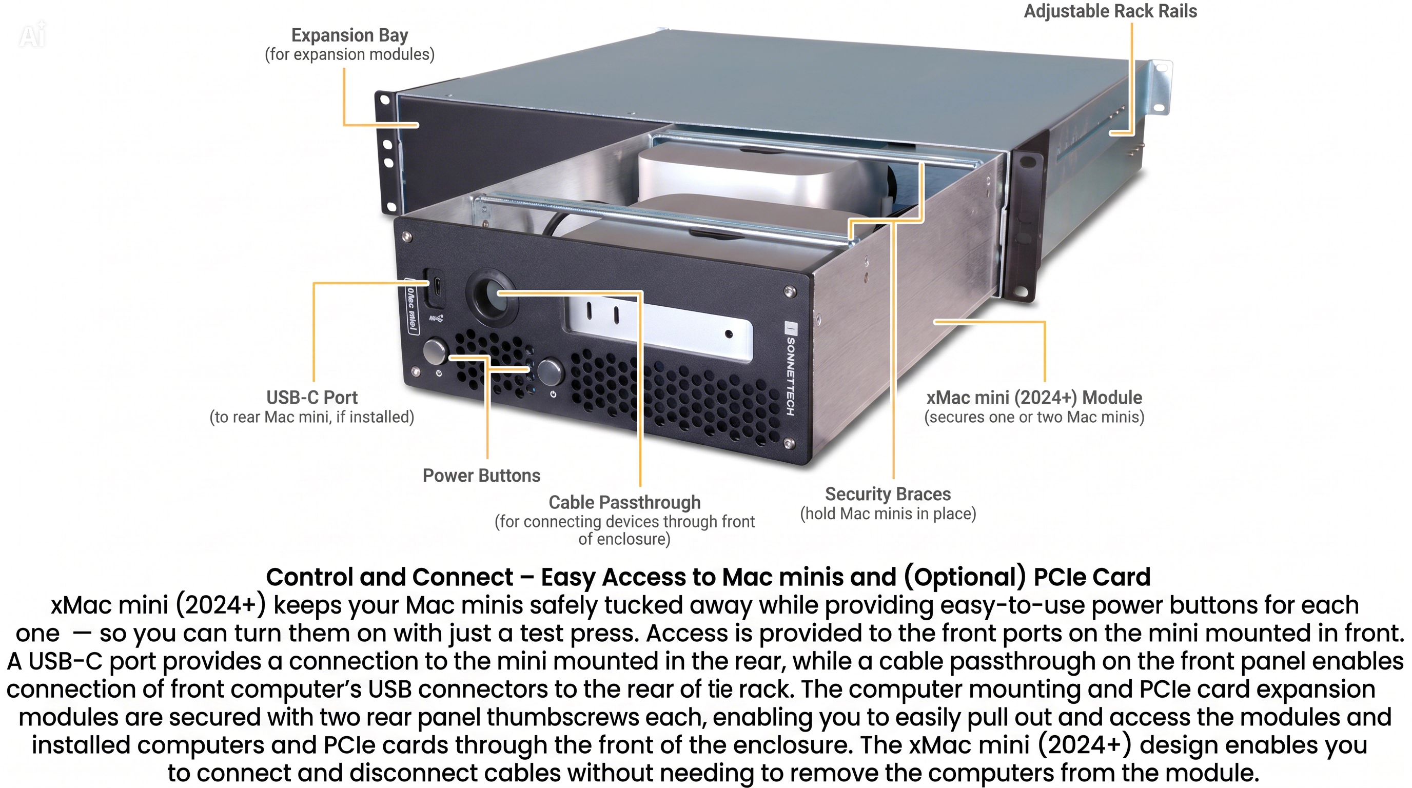 Sonnet xMac mini 2024 Modular 2U Rackmount System with PCIe Expansion