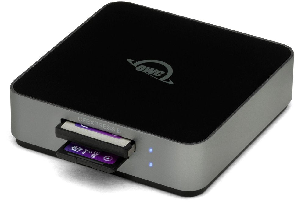 OWC Atlas Dual CFexpress + SD Card Reader - with cards inserted