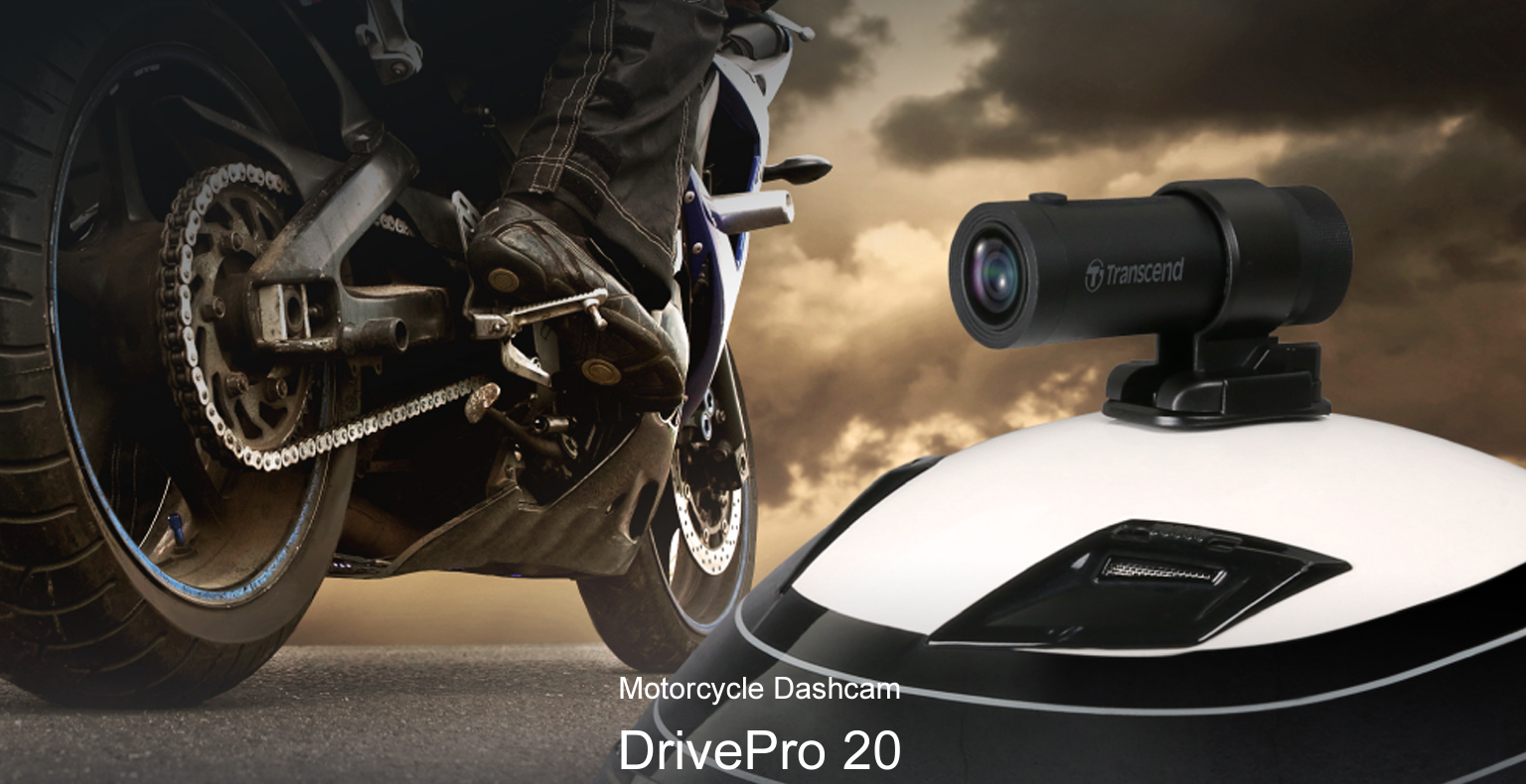 Transcend 64GB Drive Pro 20 Motorcycle Dashcam, 1080P Full HD, Built-in Wi-Fi