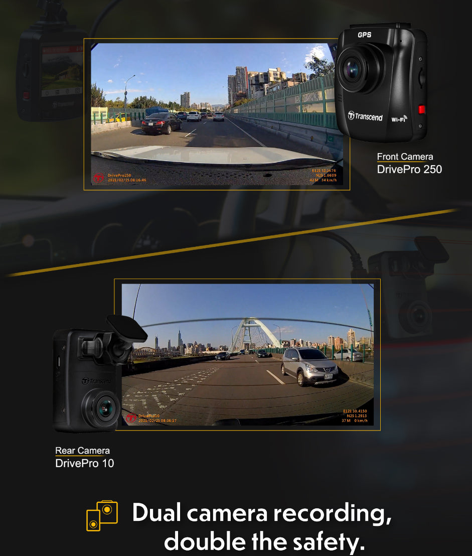 Transcend 64GB Dual Camera Dashcam DrivePro 620, GPS