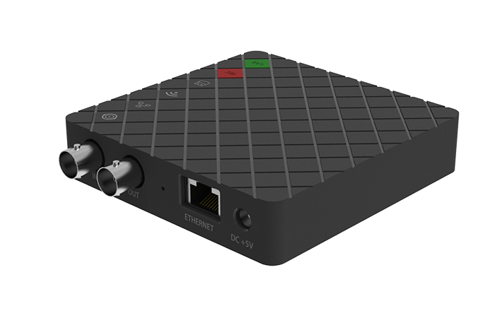Magewell Ultra Stream SDI - top view with BNC connectors and status LEDs