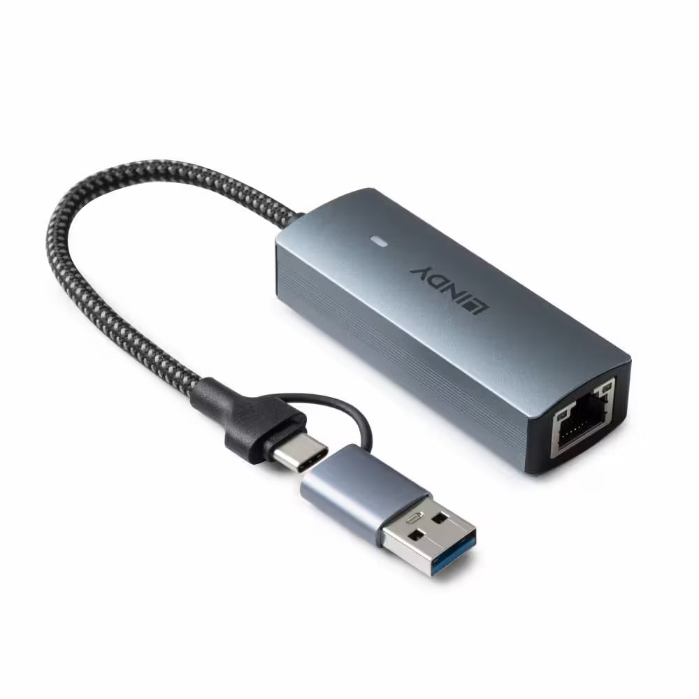 Lindy USB 3.2 Gen 1 to 5G Ethernet Converter - USB-C and USB-A Network Adapter