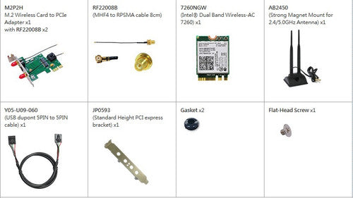 Bplus M2P2H-7260 : M.2 Wireless Card to PCI Express Adapter, 2.4/5.0 GHz with Intel wireless AC 7260NGW/7260NGWGR card